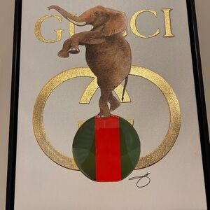 Gucci Elephant Print with Gold and Red Accents
